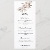 Elegante Katoenen Bloem Zwart & Wit Huwelijk Menu (Voorkant)