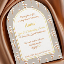 Elegante katoenen bloemboog baby shower uitnodigin