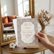 Elegante katoenen bloemige babyshower uitnodiging