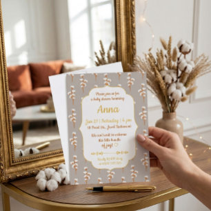 Elegante katoenen bloemige babyshower uitnodiging