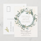 Elegante katoenen krans wit bewegen aankondigingskaart (Voorkant / Achterkant)