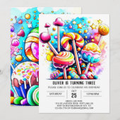 Elegante Katoenen Suikerspin Verjaardag Kaart (Voorkant / Achterkant)