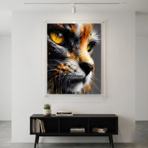 Elegante katportret in levendig oranje en grijs poster