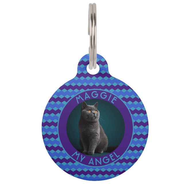 Elegante kattenmoeder cadeau Chevron Huisdierpenning (Voorkant)
