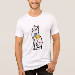 Elegante kattenoutline met vlinders en bloemen Tri-Blend shirt