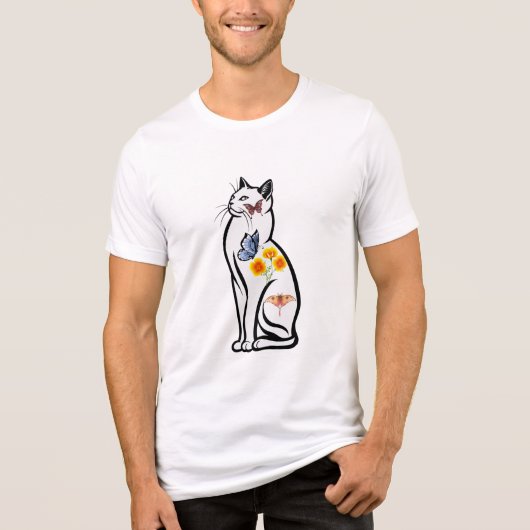 Elegante kattenoutline met vlinders en bloemen Tri-Blend shirt (Voorkant)