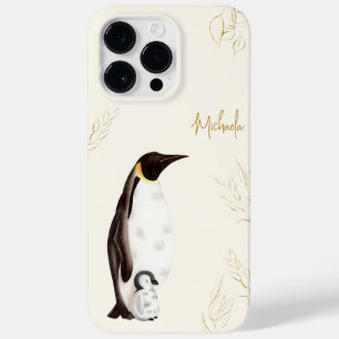 Elegante Keizer Pinguïn Botanische Gouden Glitter Case-Mate iPhone 14 Pro Max Hoesje