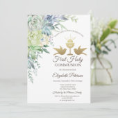 Elegante kelk vetplanten eerste heilige communie kaart (Staand voorkant)