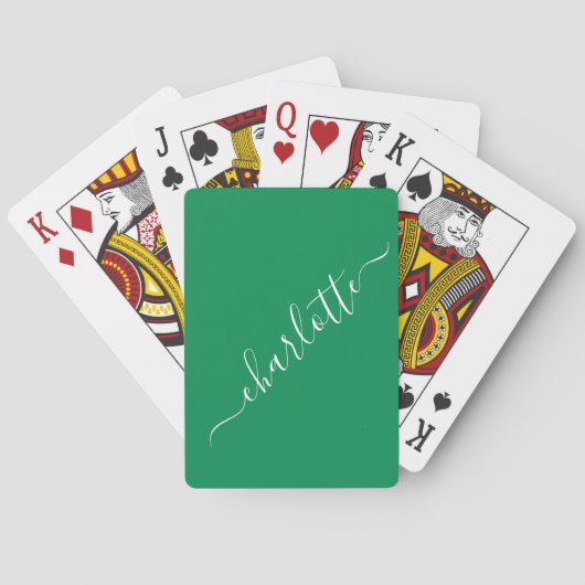 Elegante Kelly Green Script Naam Persoonlijk Pokerkaarten (Achterkant)