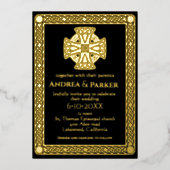 Elegante Keltische Knoop Zwart en Goud  Folie Uitnodiging (Voorkant)