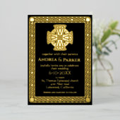 Elegante Keltische Knoop Zwart en Goud  Folie Uitnodiging (Staand Voorkant)