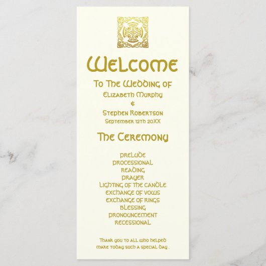 Elegante Keltische Trouw Goud | Ceremonieprogramma Programmakaart (Voorkant)