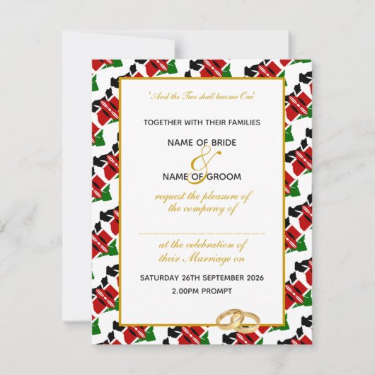 Elegante Keniaanse vlag met gouden script bruiloft Kaart (Voorkant)