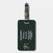 Elegante Kennedy Clan Tartan Monogrammed Bagagelabel (Achterkant verticaal)