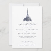 Elegante kerk illustratie formele bruiloft save the date (Voorkant)