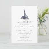 Elegante kerk illustratie formele bruiloft save the date (Staand voorkant)
