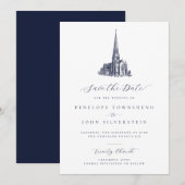 Elegante kerk illustratie formele bruiloft save the date (Voorkant / Achterkant)