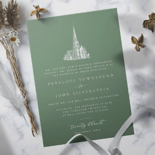 Elegante kerk illustratie groen formele bruiloft kaart