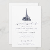 Elegante kerk redt het weekend bruiloft save the date (Voorkant / Achterkant)