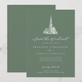 Elegante kerk Save the Weekend Sage groene trouwka Date (Voorkant / Achterkant)