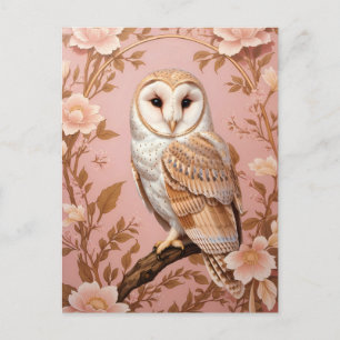 Elegante Kerkuil Roze en Gouden Bloemmotief Briefkaart