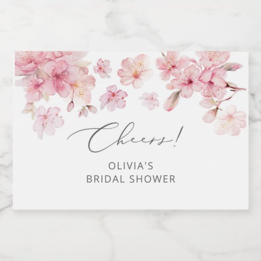 Elegante kersbloesem bruidsdouche sparkling wijnetiket (Enkel label)