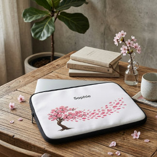 elegante kersbloesem op maat gemaakte naam laptop sleeve