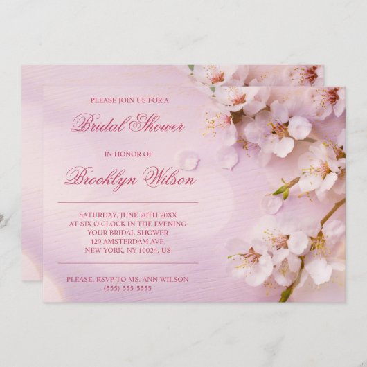 Elegante kersebloesem bruidsfeest uitnodigingen (Voorkant / Achterkant)