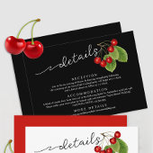 Elegante Kersen Zwart Wit Rood Trouwdetails Informatiekaartje