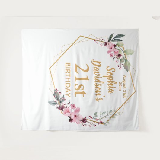 Elegante kersenbloesem 21e verjaardag achtergrond wandkleed (Voorkant (horizontaal))