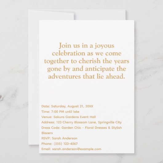 Elegante kersenbloesem 21e verjaardag uitnodiginge kaart (Achterkant)