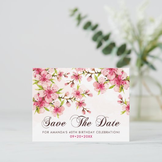 Elegante Kersenbloesem 40e Verjaardag Save The Dat Briefkaart (Staand voorkant)
