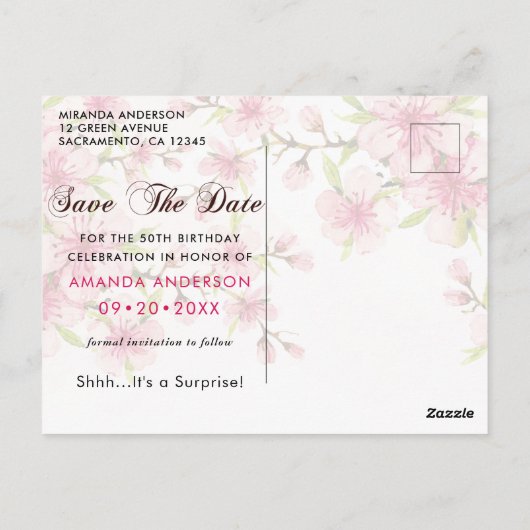 Elegante Kersenbloesem 50e Verjaardag Save The Dat Briefkaart (Achterkant)