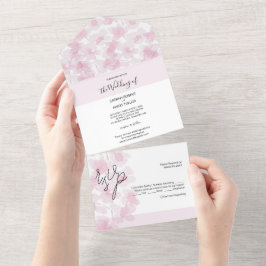 Elegante Kersenbloesem Aquarel Handgeschilderd All In One Uitnodiging