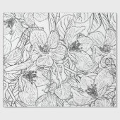 Elegante kersenbloesem bloemen zwart wit botanisch cadeaupapier (Vlak)