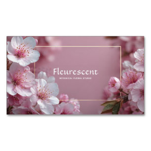 Elegante Kersenbloesem Blozende Roze Gouden Frame  Magnetisch Visitekaartje
