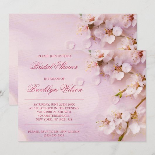 Elegante Kersenbloesem Bruidsuitnodigingen Kaart (Voorkant / Achterkant)