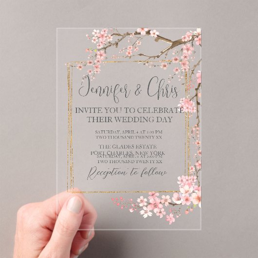 Elegante kersenbloesem bruiloft acryl uitnodigingen (Insitu (Draagbaar))