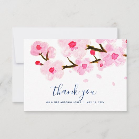 Elegante kersenbloesem bruiloft bedankkaart (Voorkant)
