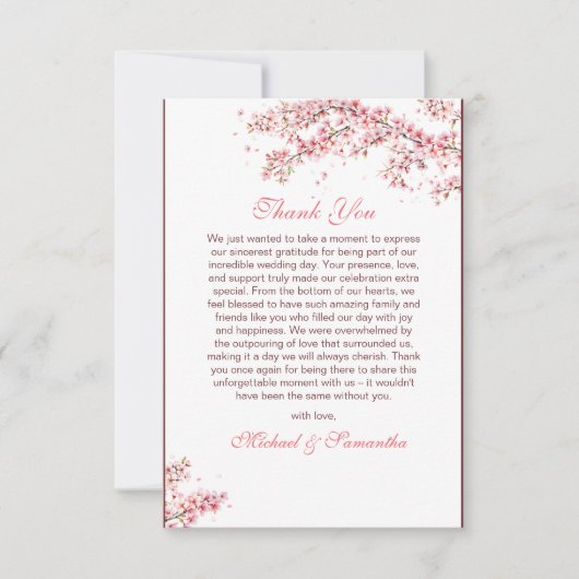 Elegante kersenbloesem bruiloft bedankkaart (Voorkant)