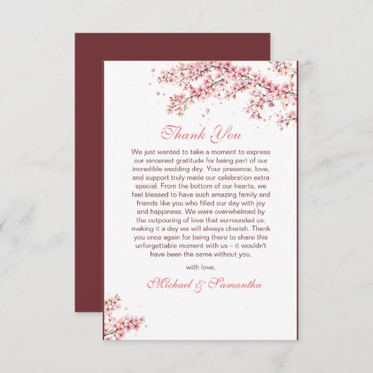 Elegante kersenbloesem bruiloft bedankkaart (Voorkant / Achterkant)