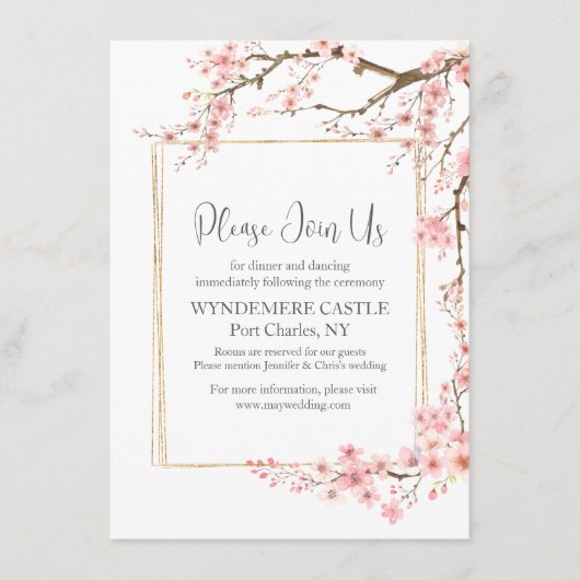 Elegante kersenbloesem bruiloft informatiekaartje (Voorkant)