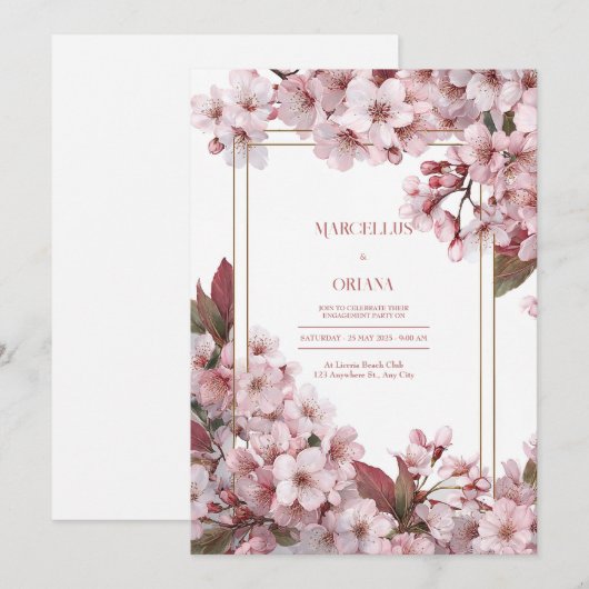 Elegante kersenbloesem bruiloft kaart (Voorkant / Achterkant)