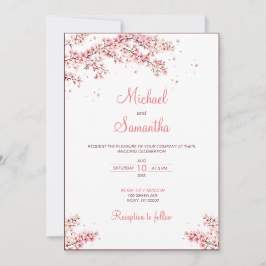 Elegante kersenbloesem bruiloft kaart (Voorkant)