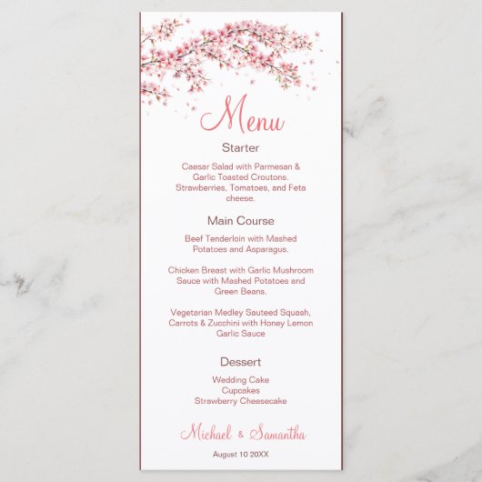 Elegante kersenbloesem bruiloft menu (Voorkant)