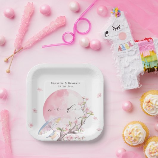Elegante kersenbloesem bruiloft papieren bordje (Feest)