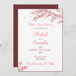 Elegante kersenbloesem bruiloft save the date
