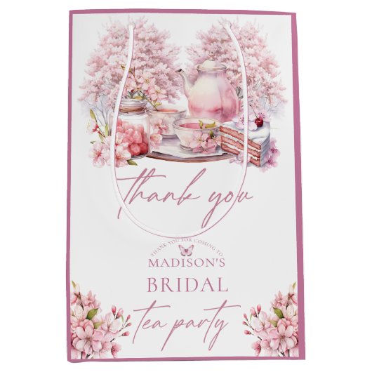 Elegante Kersenbloesem Bruiloft Thee Medium Cadeauzakje (Voorkant)