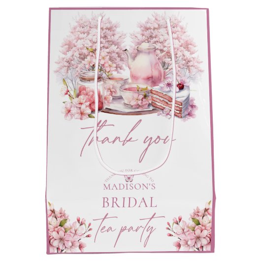 Elegante Kersenbloesem Bruiloft Thee Medium Cadeauzakje (Achterkant)