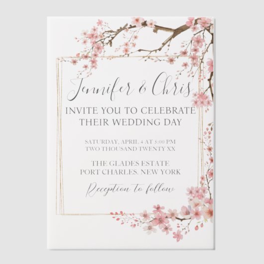 Elegante kersenbloesem bruiloft vellum uitnodigingen (Voorkant)